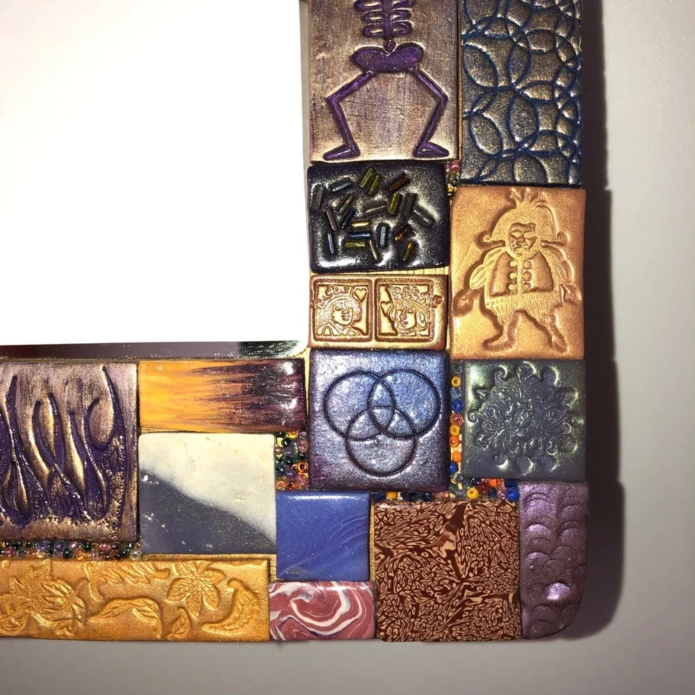 LA CORONA MIRROR Handmade Decorative Mixed Media Mosaic Tile Purple Terra Cotta